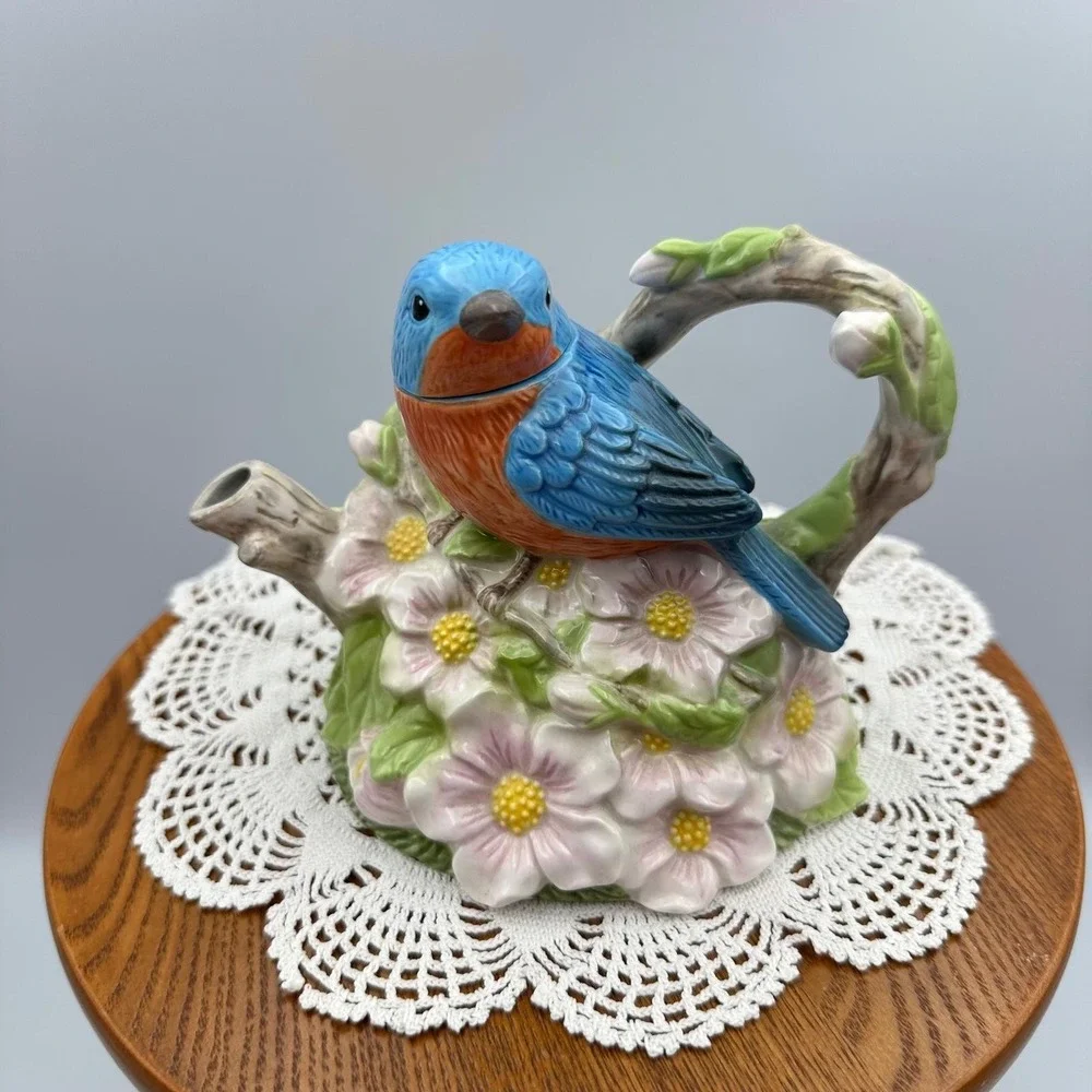 ENESCO 2010 Artist Gallery 4021678 Teapot Series Spring Bluebird Bird tea spring